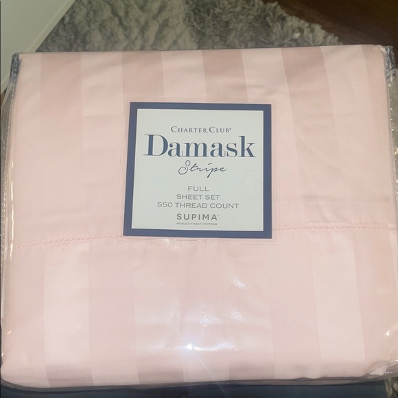 Charter Club Supima Cotton Damask Stripe Sheet Set - Soft Pink - Picture 1 of 2